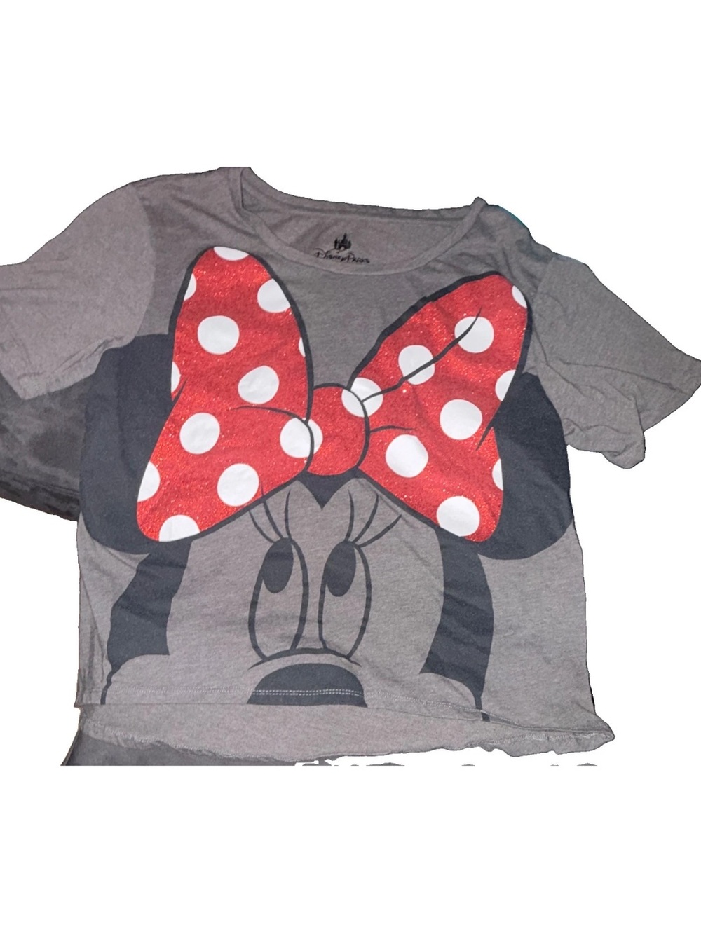 Disney Gray Tee with Minnie Mouse and Red Polka Dot Bow